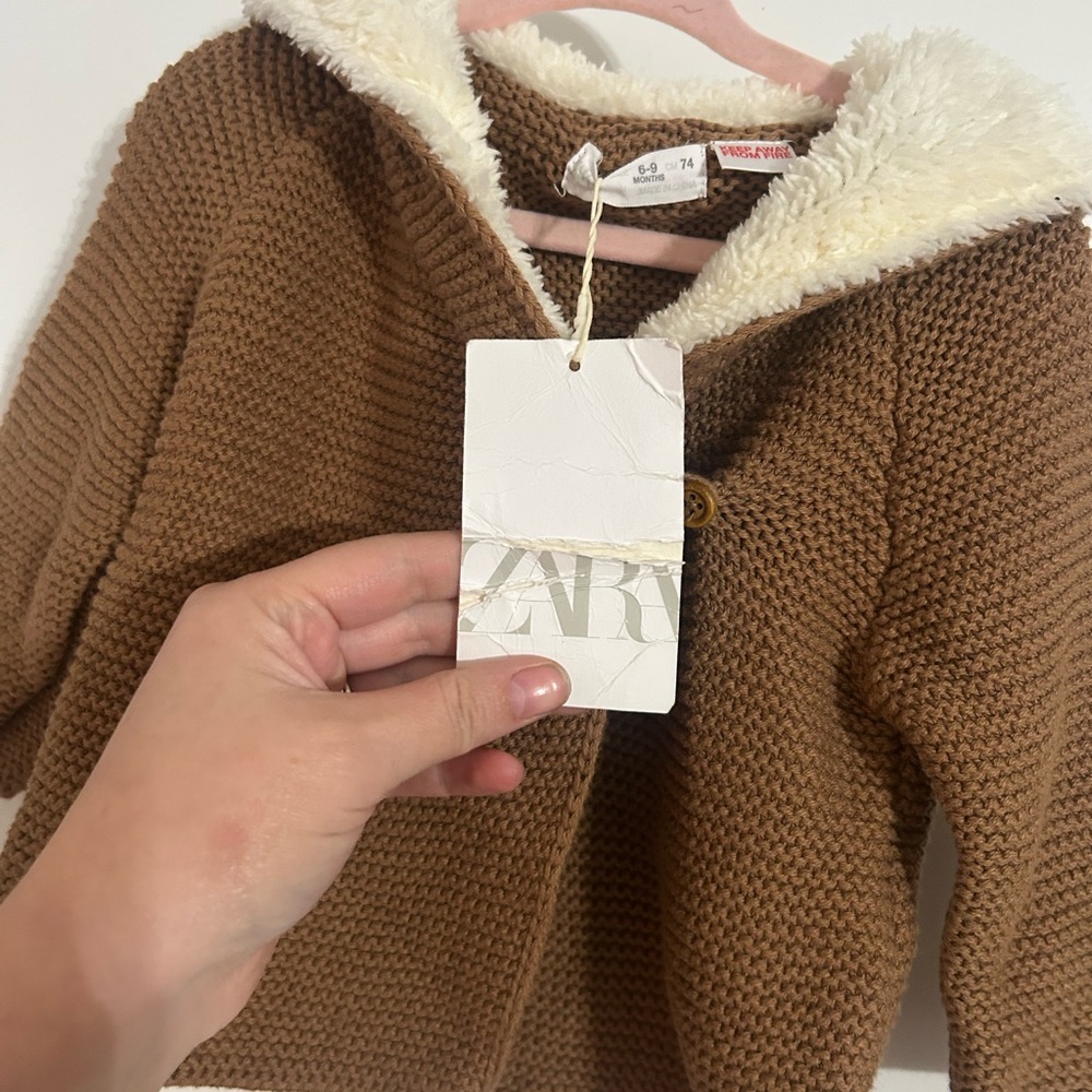 Zara Brown Knit Kids Jacket with Faux Fur Collar - Picture 5 of 6